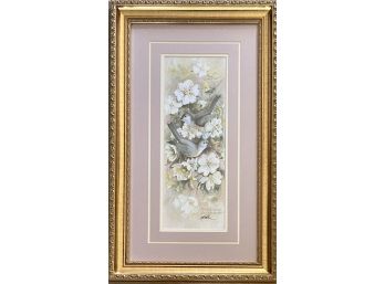 'titmice & Dogwoods' - Signed Lee Roberson 1999 In Gold Frame