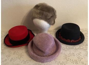 (4) Vintage Hats Including Commodore, Faux Fur Cap & Silpin 100 Wool