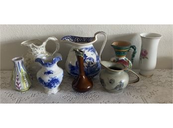 (8) Assorted Ceramic & Pottery Pieces Including Vases, Pitchers, & Urns - Some Signed