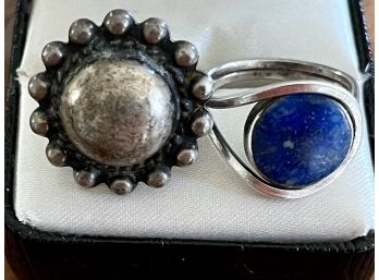 Vintage Navajo Sterling Silver Ball Ring Size 6.5 & 950 Silver Blue Lapis Stone Ring Size 7