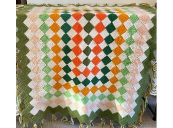 Midcentury Colorful Hand Made Crochet Granny Square Quilt