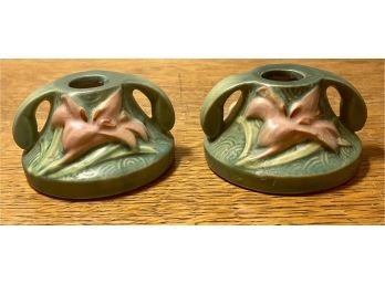 Roseville Lilly Pottery USA 1162-2 Candle Holders