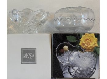 Mikasa And Home Beautiful Crystal Glass Bowl And Covered Heart With Original Boxes