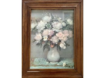 Oil On Canvas Floral Still Life In Frame