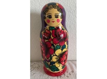 Large Hand Painted Wooden Russian Nesting Doll With Stamp