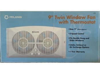 Pelonis 9' Twin Window Fan With Thermostat In Original Box MO-WFT9