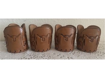 (4) Tooled Leather Steer Pattern Koozies