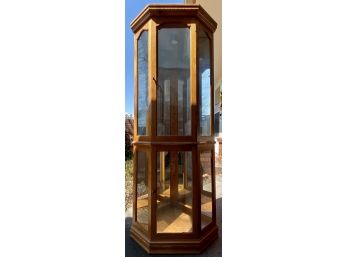 Illuminated Furniture 6' Oak Corner Curio Cabinet With Glass Shelves