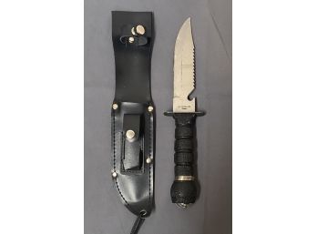 420/stainless Knife With Compass Handle & Sheath Marked Taiwan (as Is)