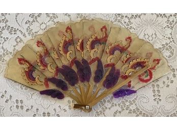 Victorian Molded Butterfly Design Plastic Painted Fan