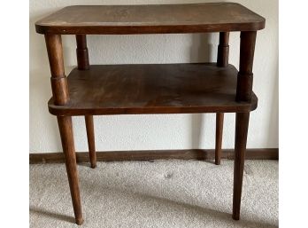 Antique Wooden Two Tiered Side Table (as Is)