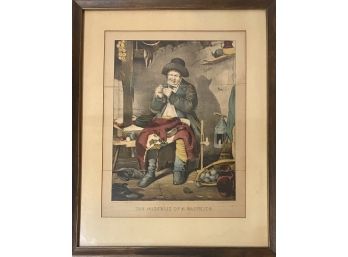'the Miseries Of A Bachelor' Published By Currier & Ives Print In Frame - 152 Nassau St. NY
