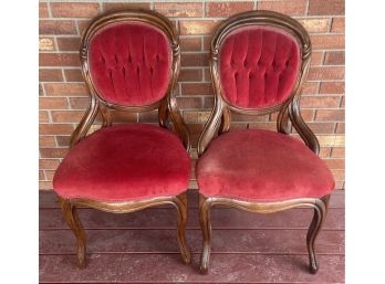 (2) Beautiful 19th Century John Henry Belter Red Upholstered Solid Wood Chairs