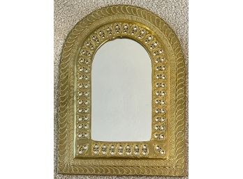 Vintage Hammered Brass Mirror With Rounded Top