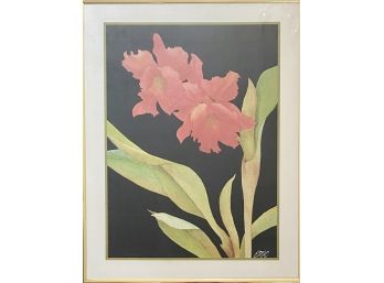 Floral Print In Frame Marked EMH