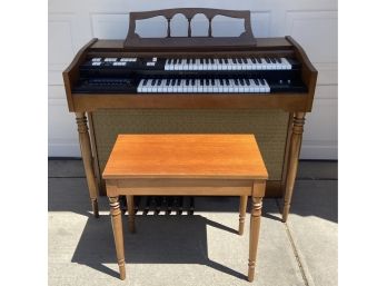 Vintage Lowrey Organ With Bench & Music Sheets
