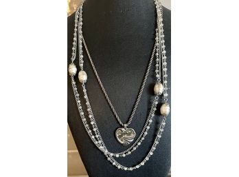 Gorham Sterling Silver Heart Necklace With Faux Pearl And Silver Tone Necklace