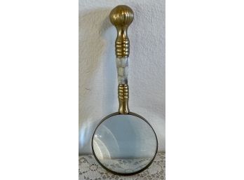 Antique Brass And Mother Of Pearl Magnifying Glass
