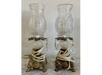 (2) Vintage Lead Cut Crystal & Brass Lamps With Prisms (as Is)
