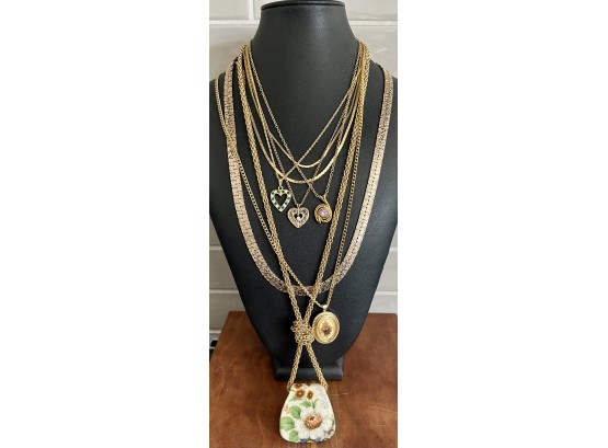 Gold Tone Necklaces Including  14K Gold Plate, Sarah Coventry, Pendants, 14K Gold Vermeil Heart & More