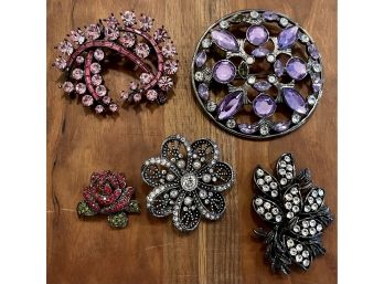Collection Of Vintage Rhinestone Pins (as Is)