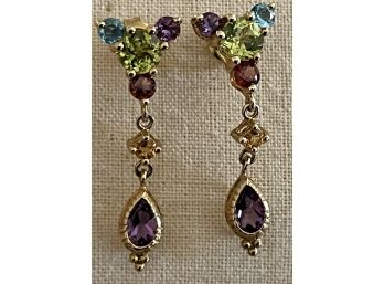 1oK Gold And Assorted Stone Earrings - Peridot - Amethyst - Topaz - Garnet & Citrine Total Weight 2.9 Grams