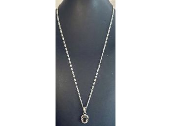 Sterling Silver Vintage Mexico Chain Necklace And Smokey Quartz Faceted Pendant Total Weight 9.2 Grams
