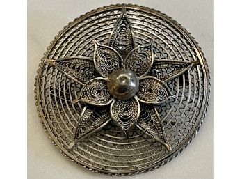 Antique Sterling Silver Filigree Made In Pakistan Pin  10.5 Grams