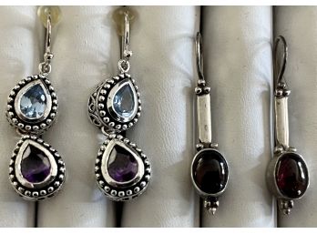 2 Pairs Of Sterling Silver And Colored Stone Earrings