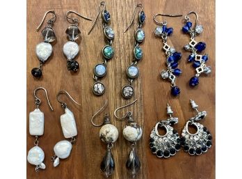 Vintage Collection Of Boho Chic Stone, Pearl And Bead Wire Earrings