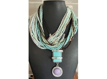 Pink House Multi Strand Bead Necklaces With Statement Blue & Purple Faux Stone Pendant Necklace