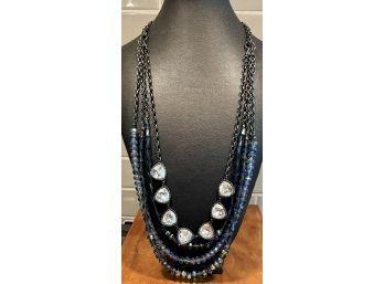 5 Strand Crystal, Bead And Metal Necklace