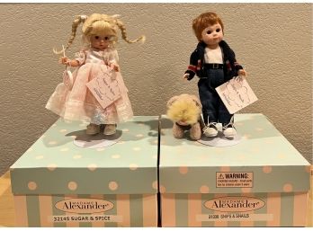 Madame Alexander 'snips And Snails' And Sugar And Spice With Original Box, Tags, And Stands