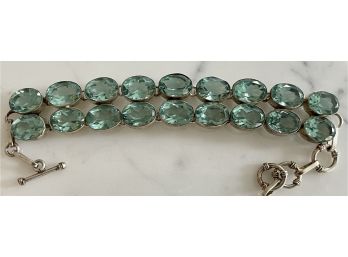 Vintage Silver And Teal Blue Faceted Glass  Bracelet