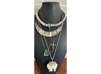 Lot Of Southwest Silver & Sterling, Cross, Puka Shell & Turquoise, Elephant, Turtle, Sarah Coventry & More