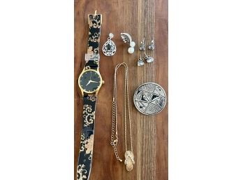 Metropolitan Museum Art Watch - 2 Pr Zirconia Sterling Silver Earrings - Flip Flop Necklace - Diamond Pendant