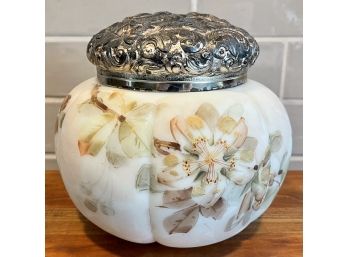 Large Antique Mount Washington Dresser Jar With Repousse Lid (as Is)