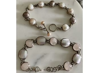 (2) Janice Gerardi JGD Sterling Silver Bracelets (1) Mother Of Pearl & Pink Quartz (1) Fresh Water Pearls