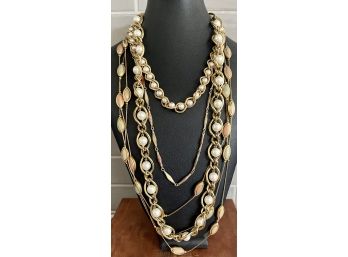 Vintage Statement Piece Necklaces Gold Tone With Faux Pearls, Enamel Discs - Napier And More