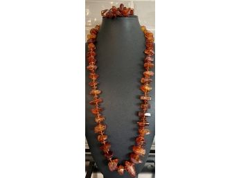 Vintage Amber Bead Necklace And Double Strand Bracelet