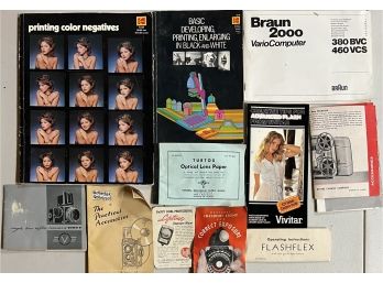 Small Lot Vintage Camera Manuals And Books-  Rolleiflex, Vivitar, Kodak, And More
