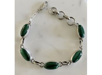 Ella Cowboy Navajo Vintage Malachite And Sterling Silver Bracelet Signed 7' Long Total Weight 12.1 Grams