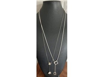 (2) Modern Sterling Silver Lariat Slide Snake Chain Necklaces Total Weight