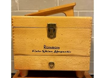 Vintage Ronson Roto-Shine Magnetic Electric Shoe Polisher In Wood Box With Foot Rest Dovetail Box