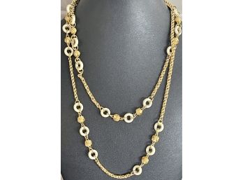 Vintage Guy Laroche Gold Tone Chain With Knots And White Bead Necklace 38' Long
