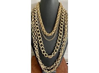 (4)  Large Gold Tone Chain Link Statement Necklaces Including Napier And More