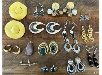 Vintage Lot Of Post Earrings - Hematite - Enamel - Gold And Silver Tone - Plastic And More