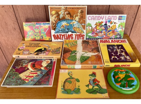 Vintage Game Lot - Battling Tops By Ideal, Tilt, Avalanche, Ninja Turtles, Candyland, And More