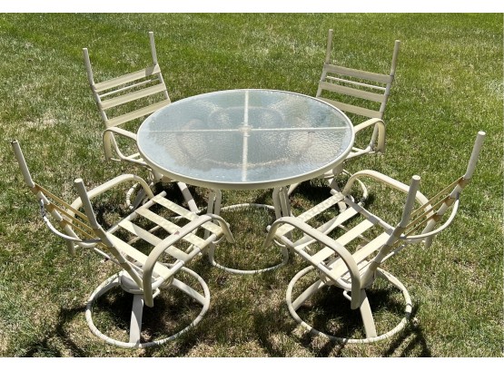 Outdoor Patio Set - (4) Homecrest Swivel Rockers And Samsonite Glass Top Table