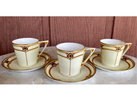 (3) Sets Of Favorite Bavaria Chocolate Art Deco Cups And Saucers
